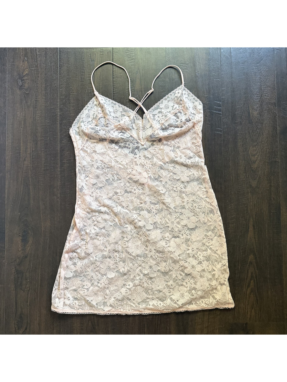 VTG Y2K Victoria’s Secret Sheer Floral Pink Lace Slip Dress Lingerie Cami Size M
